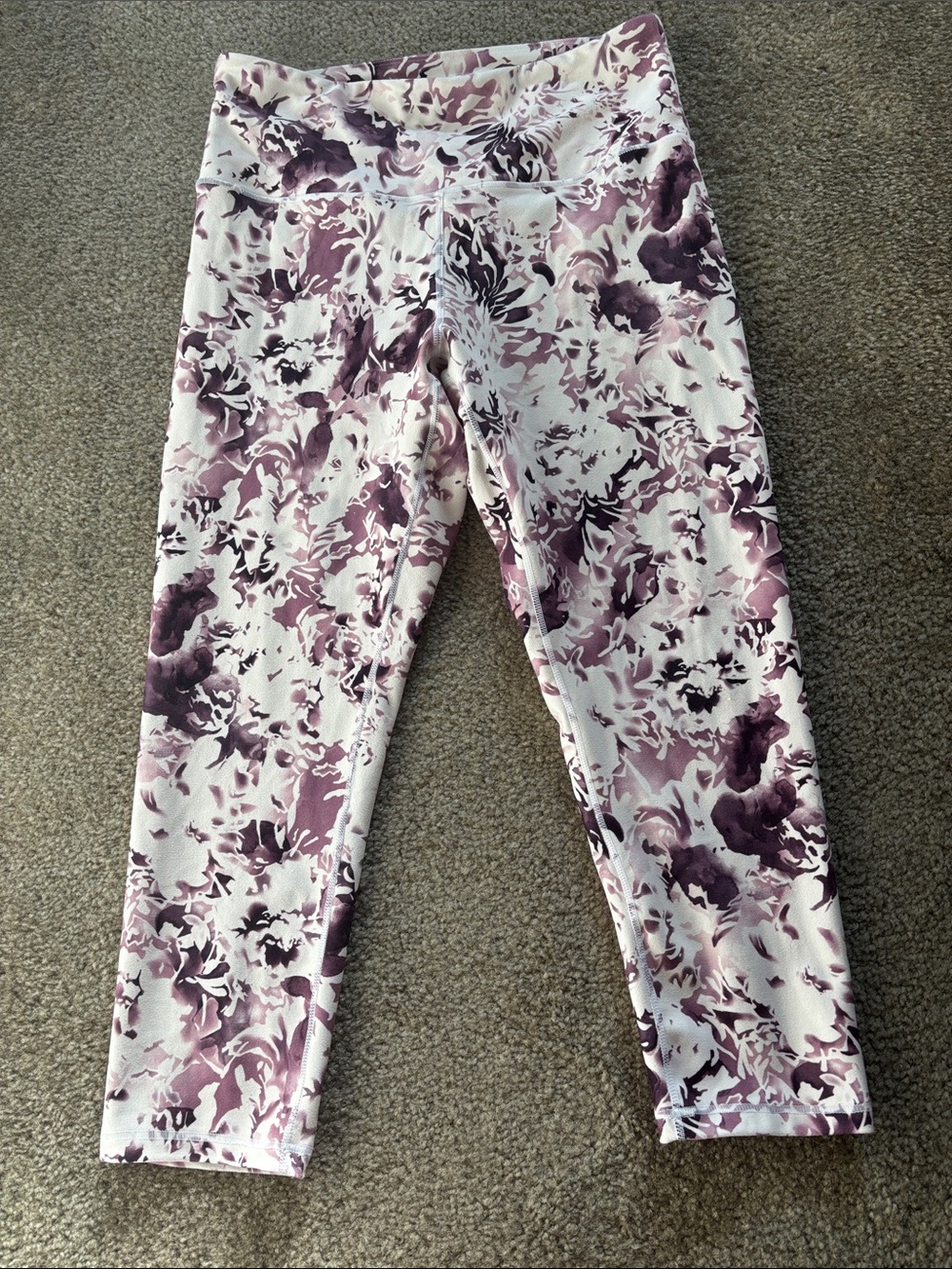 Floral Print Active Leggings - Mauve/White